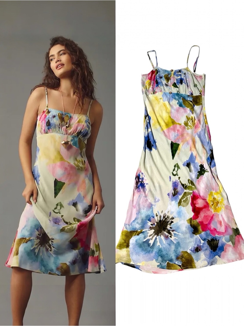 Anthropologie Conditions Apply Floral Watercolor Slip Dress L